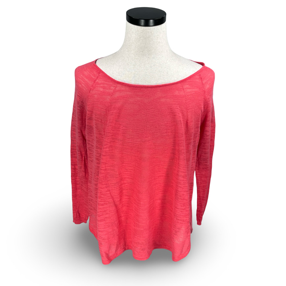 White + Warren Top Women’s Medium Coral Pink Cotton Boat Neck Long‎ Sleeve Shirt